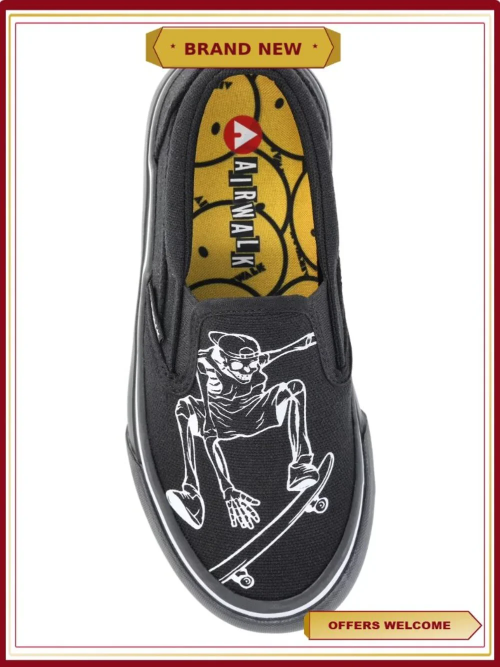 Boys Slip-On Sneakers Cushioned Insole Twin-Gore Easy On Off Skate Design